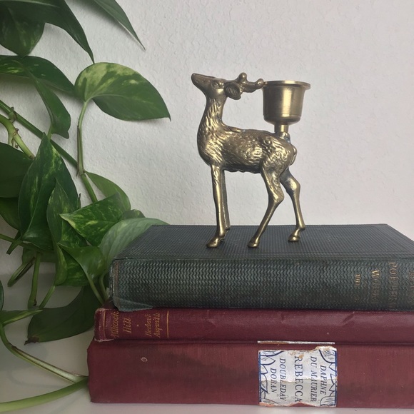 Vintage Brass Deer Candle Stick Holder
